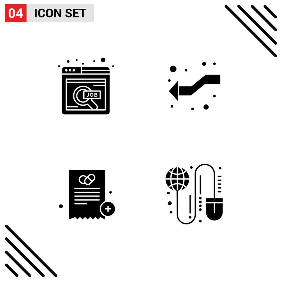 Modern Set of 4 Solid Glyphs Pictograph of find hospital online job intersection medicine Editable Vector Design Elements
