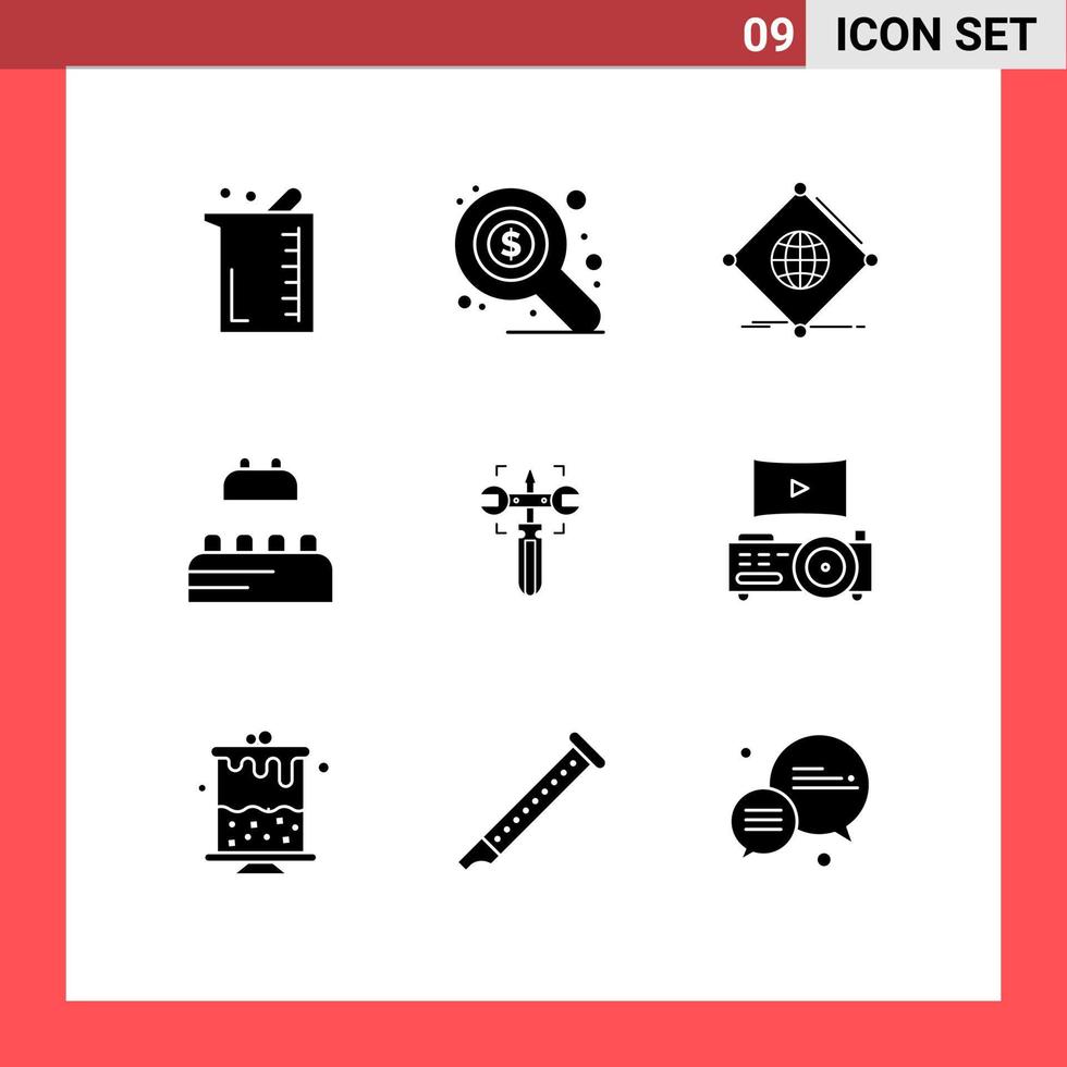 9 Thematic Vector Solid Glyphs and Editable Symbols of gear lego iot constructor global Editable Vector Design Elements