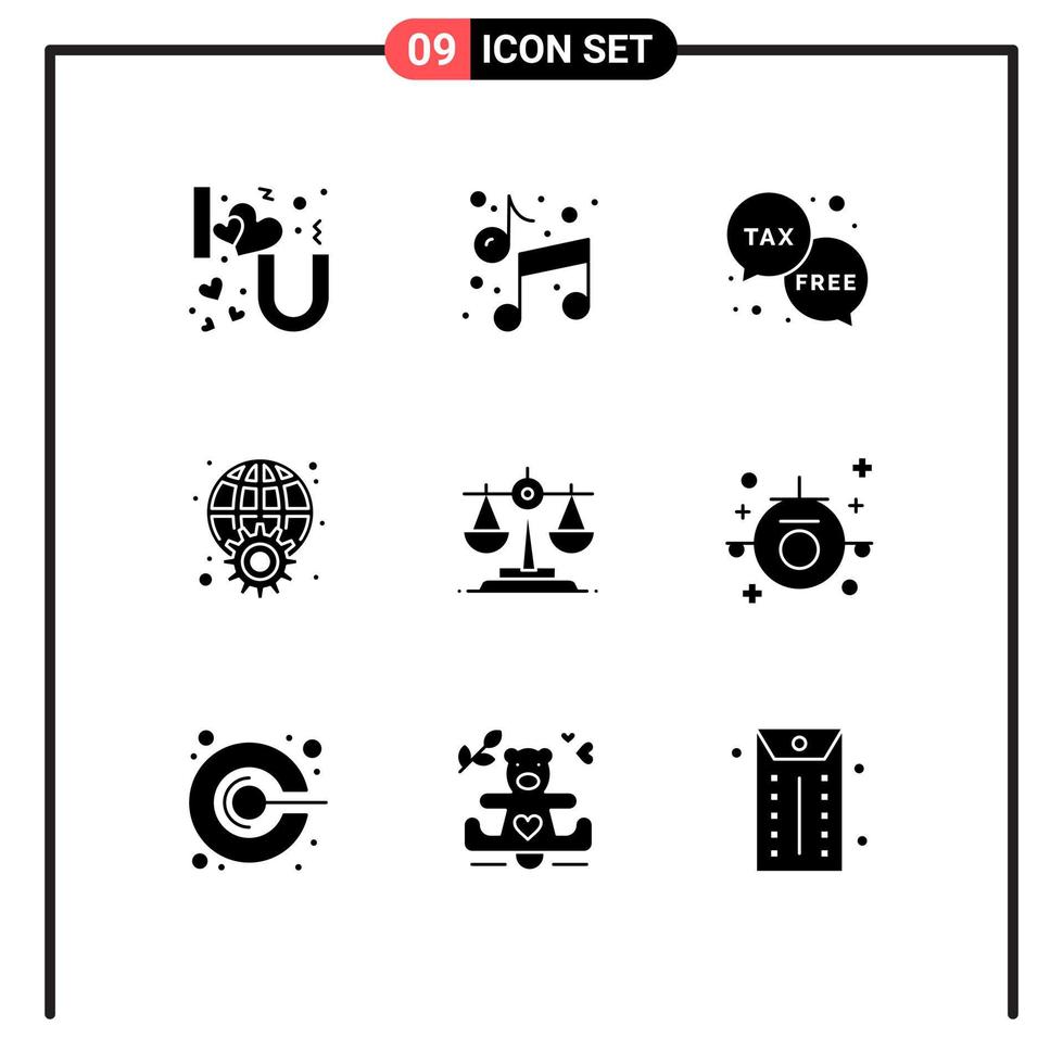 Modern Set of 9 Solid Glyphs Pictograph of web internet duty globe tax Editable Vector Design Elements