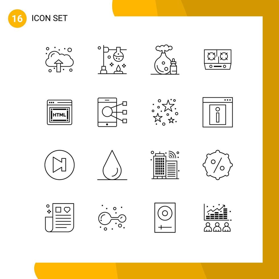 Modern Set of 16 Outlines Pictograph of seo coding oil cooking gas Editable Vector Design Elements