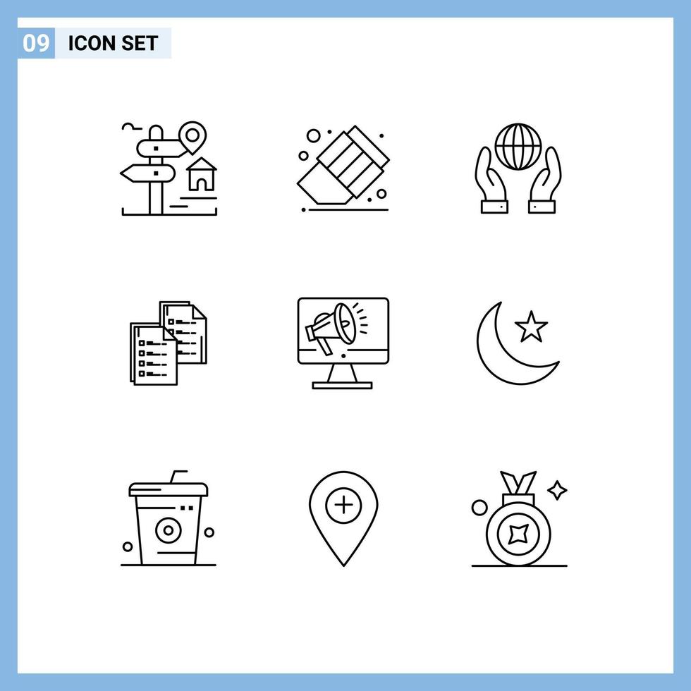 9 Universal Outline Signs Symbols of resume copy biosphere data document Editable Vector Design Elements