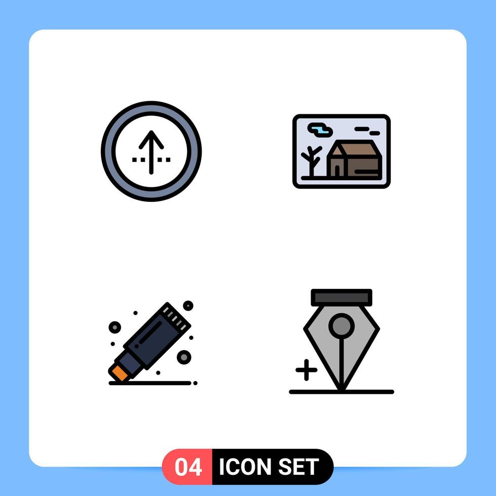 Group of 4 Filledline Flat Colors Signs and Symbols for arrow real estate navigation house remover Editable Vector Design Elements