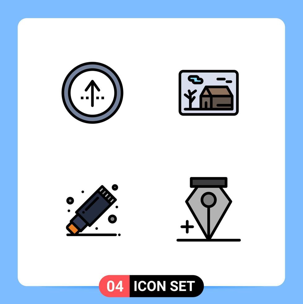 grupo de 4 signos y símbolos de colores planos de línea rellena para elementos de diseño de vectores editables para el removedor de casa de navegación de bienes raíces de flecha