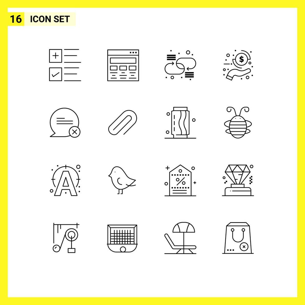 16 iconos creativos signos y símbolos modernos de chat dinero web mano red elementos de diseño vectorial editables vector