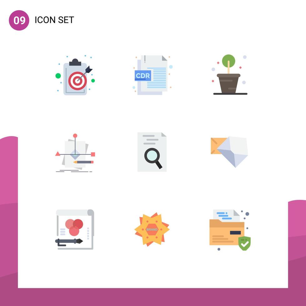 paquete de 9 signos y símbolos modernos de colores planos para medios de impresión web, como elementos de diseño de vectores editables de algoritmo de predicción de formato de archivo de patrón hr
