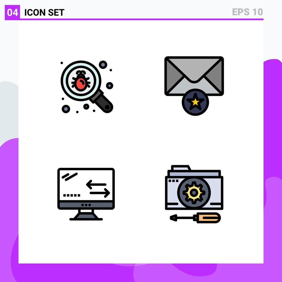 4 Creative Icons Modern Signs and Symbols of bug arrows security star configuration Editable Vector Design Elements