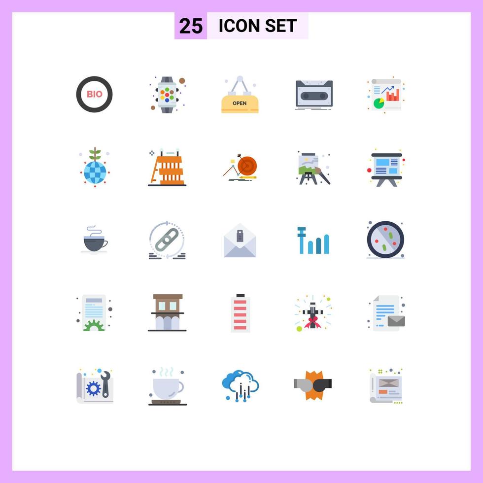 Universal Icon Symbols Group of 25 Modern Flat Colors of record record feature demo open Editable Vector Design Elements