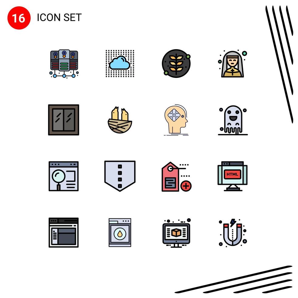 Pictogram Set of 16 Simple Flat Color Filled Lines of glass nun grow mother superior church Editable Creative Vector Design Elements