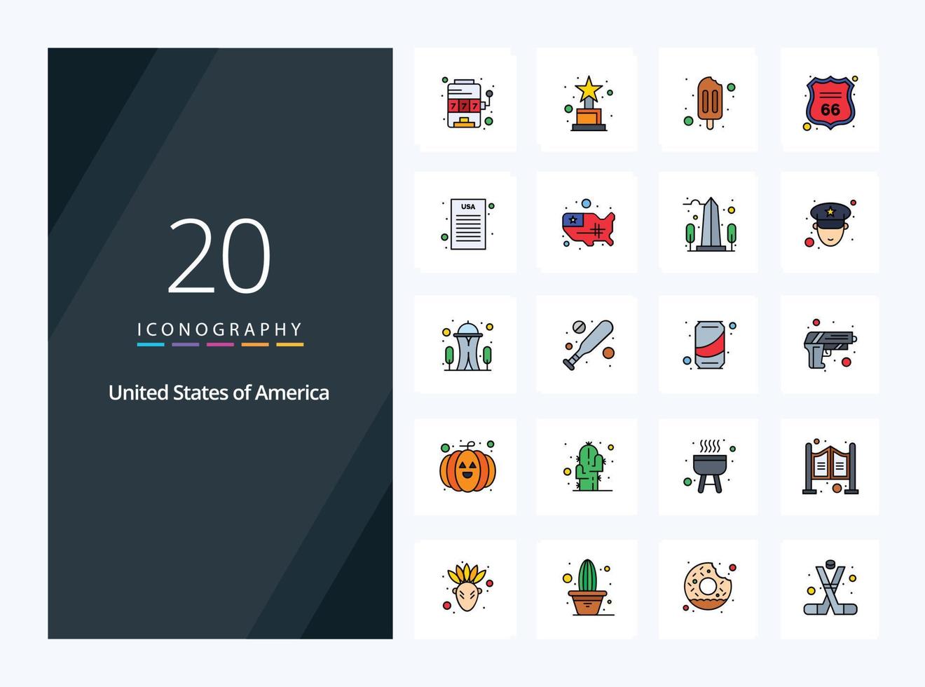 20 Usa line Filled icon for presentation vector