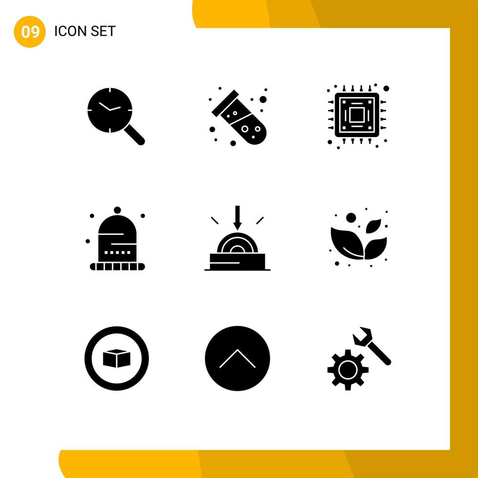 Pack of 9 creative Solid Glyphs of software business chip winter hat Editable Vector Design Elements