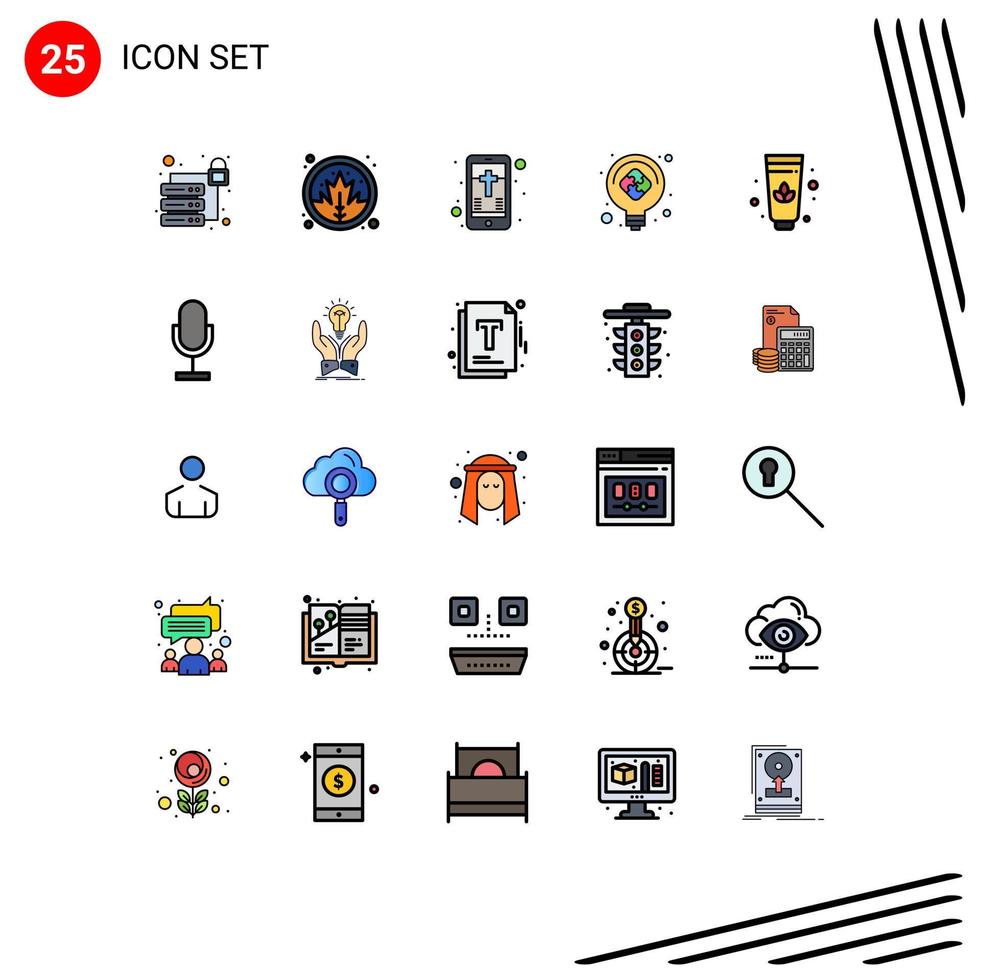 Universal Icon Symbols Group of 25 Modern Filled line Flat Colors of audio lotus celebration solution light bulb Editable Vector Design Elements