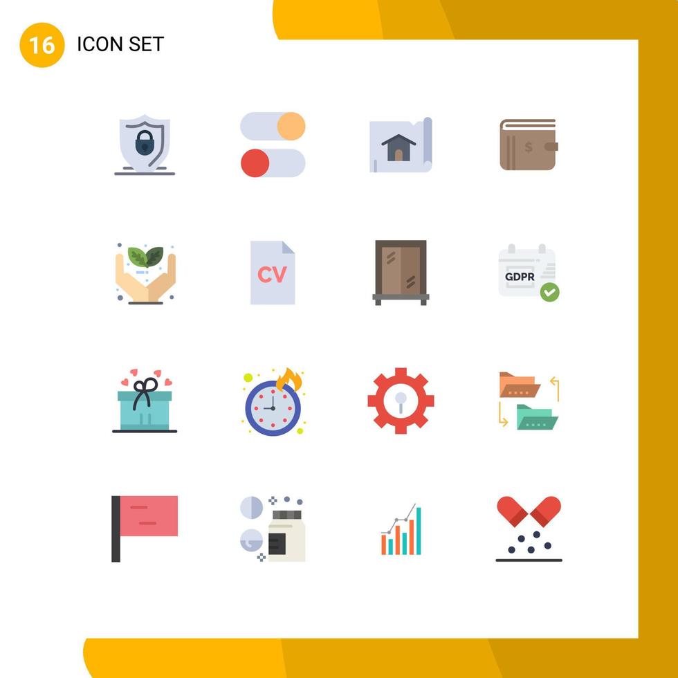 Mobile Interface Flat Color Set of 16 Pictograms of payment dollar settings money house Editable Pack of Creative Vector Design Elements