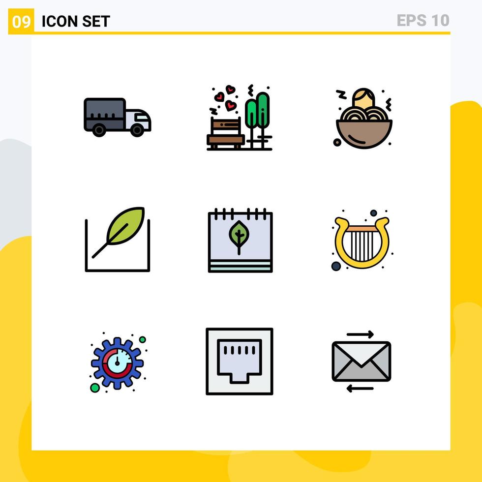 Universal Icon Symbols Group of 9 Modern Filledline Flat Colors of fall autumn tree tree leaf Editable Vector Design Elements