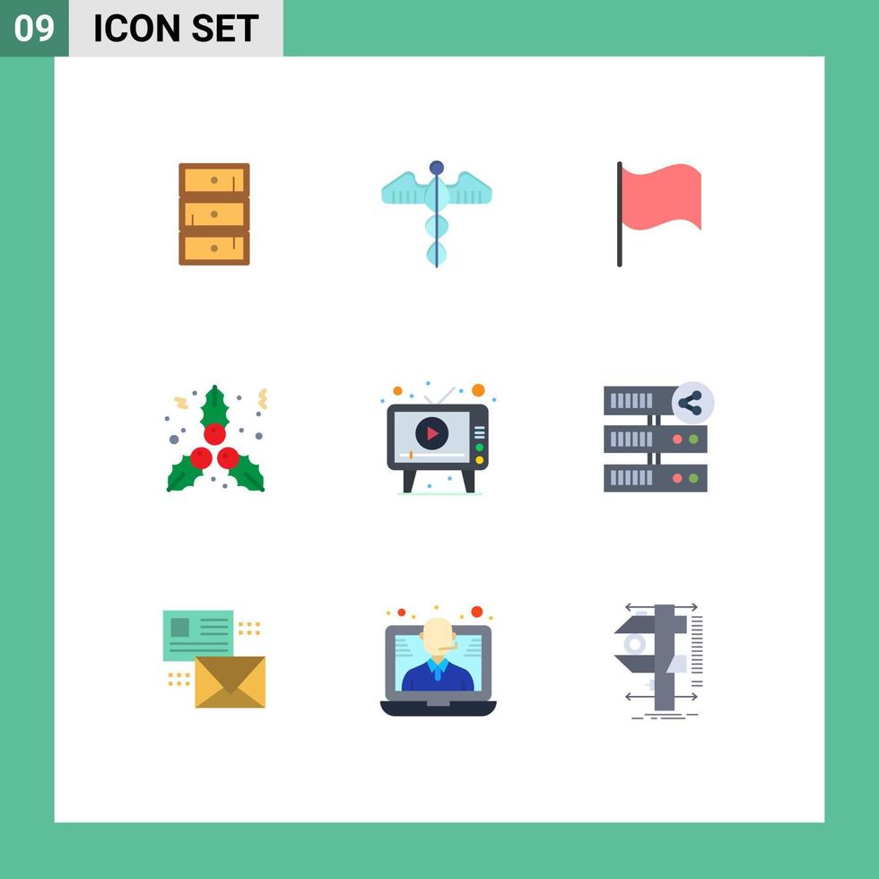 Pack of 9 Modern Flat Colors Signs and Symbols for Web Print Media such as media ad care mistletoe christmas Editable Vector Design Elements