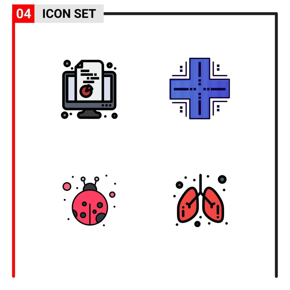 paquete de 4 colores planos creativos de línea de relleno de la base de datos circular del servidor gráfico elementos de diseño vectorial editables lady bug vector