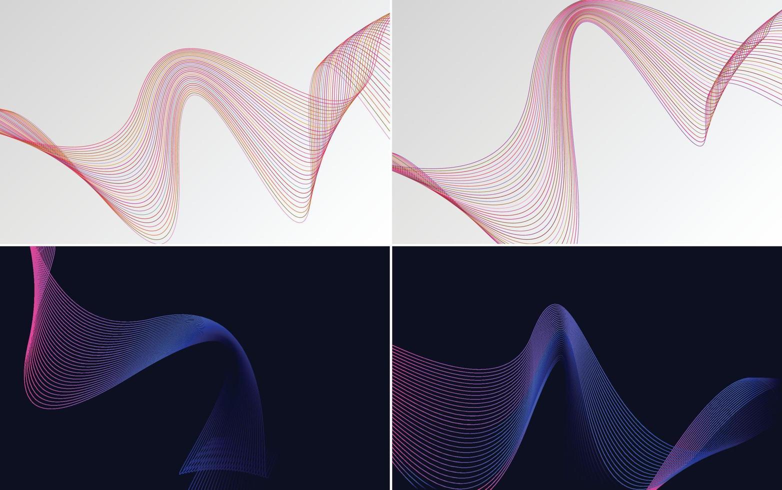 Set of 4 geometric wave pattern background Abstract waving line vector