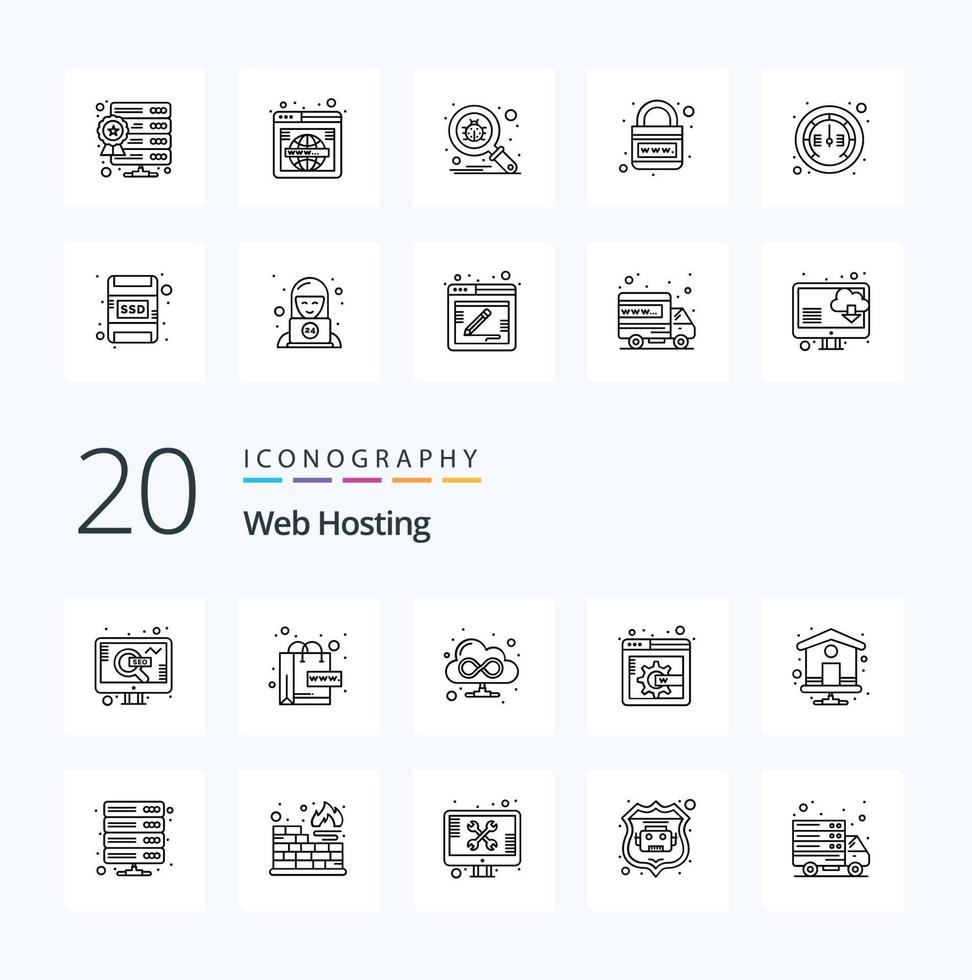 20 Web Hosting Line icon Pack like data index page browser home page web page vector