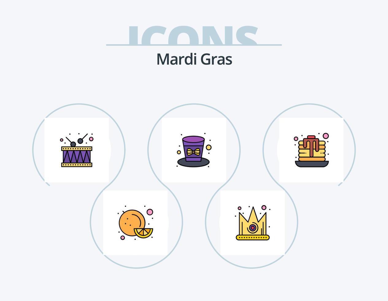 Mardi Gras Line Filled Icon Pack 5 Icon Design. mardi. gras. dessert. day. crown vector