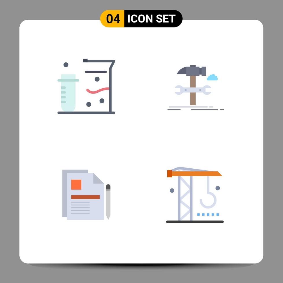 Mobile Interface Flat Icon Set of 4 Pictograms of chemistry contract science hammer document Editable Vector Design Elements