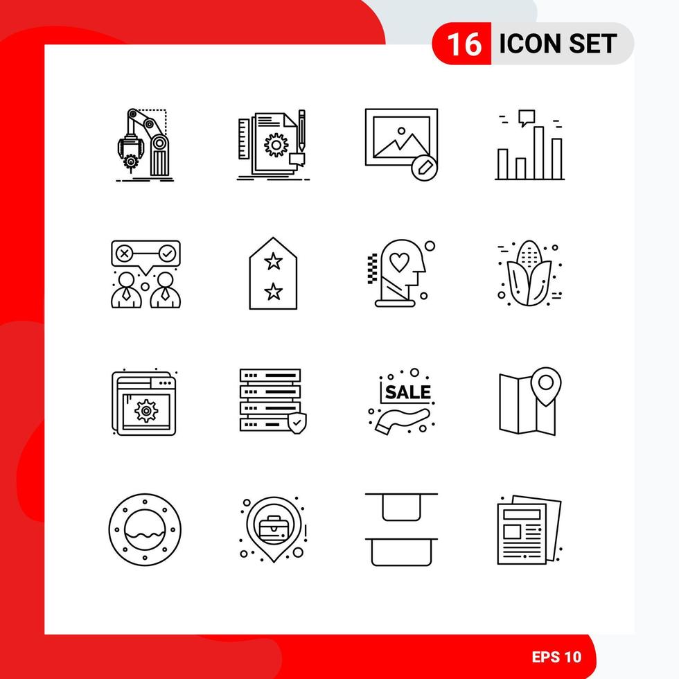 Pack of 16 Modern Outlines Signs and Symbols for Web Print Media such as corporate graph feedback finance photo Editable Vector Design Elements