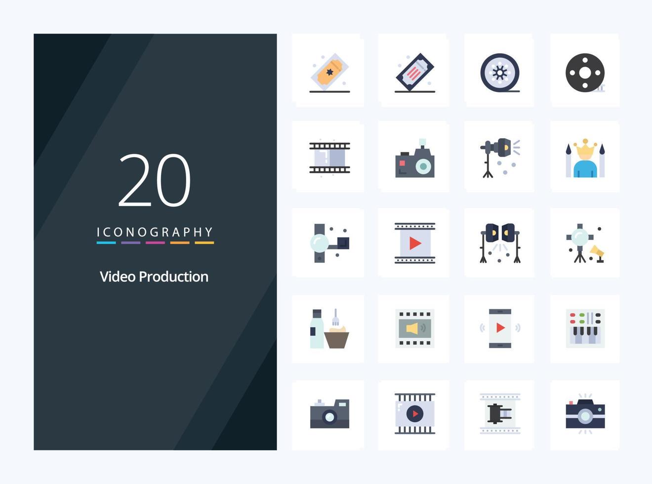 20 Video Production Flat Color icon for presentation vector
