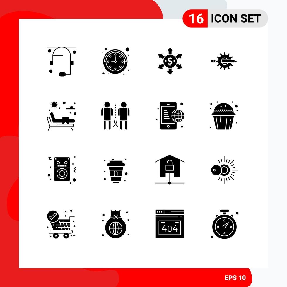 Modern Set of 16 Solid Glyphs Pictograph of park production money gear design Editable Vector Design Elements