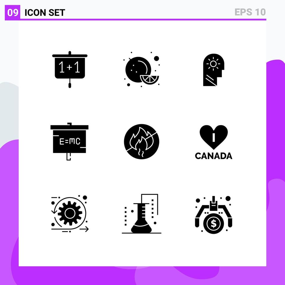 Pictogram Set of 9 Simple Solid Glyphs of no research control laboratory experiment Editable Vector Design Elements