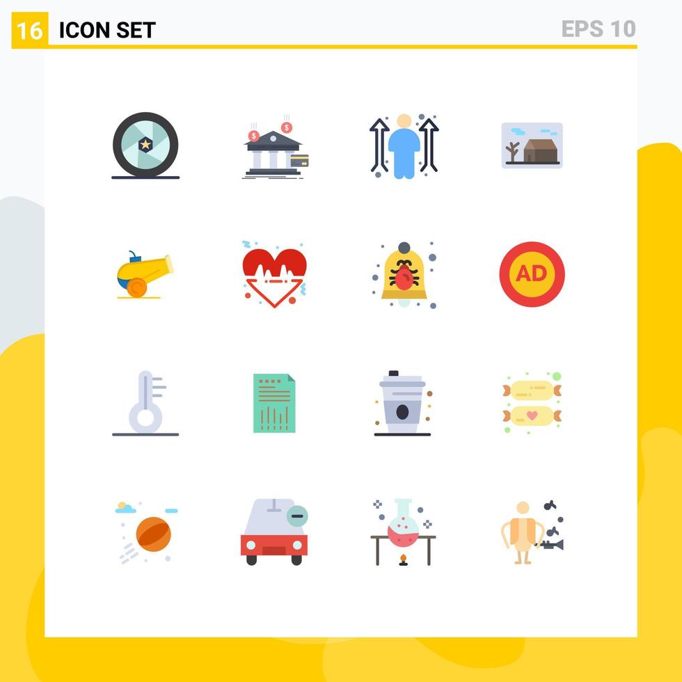 Flat Color Pack of 16 Universal Symbols of real house financial estate man Editable Pack of Creative Vector Design Elements