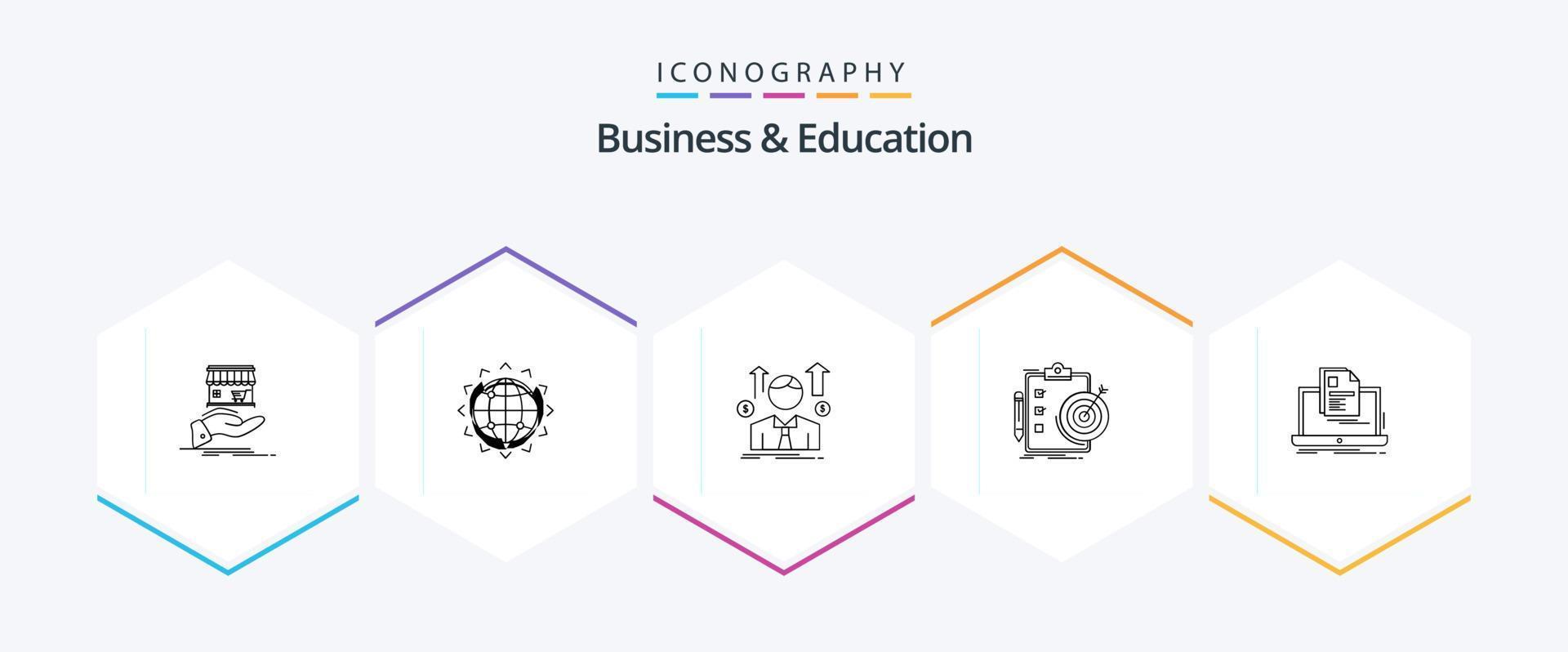 Business And Education 25 Line icon pack including analytics. goals. business. sales man. avatar vector