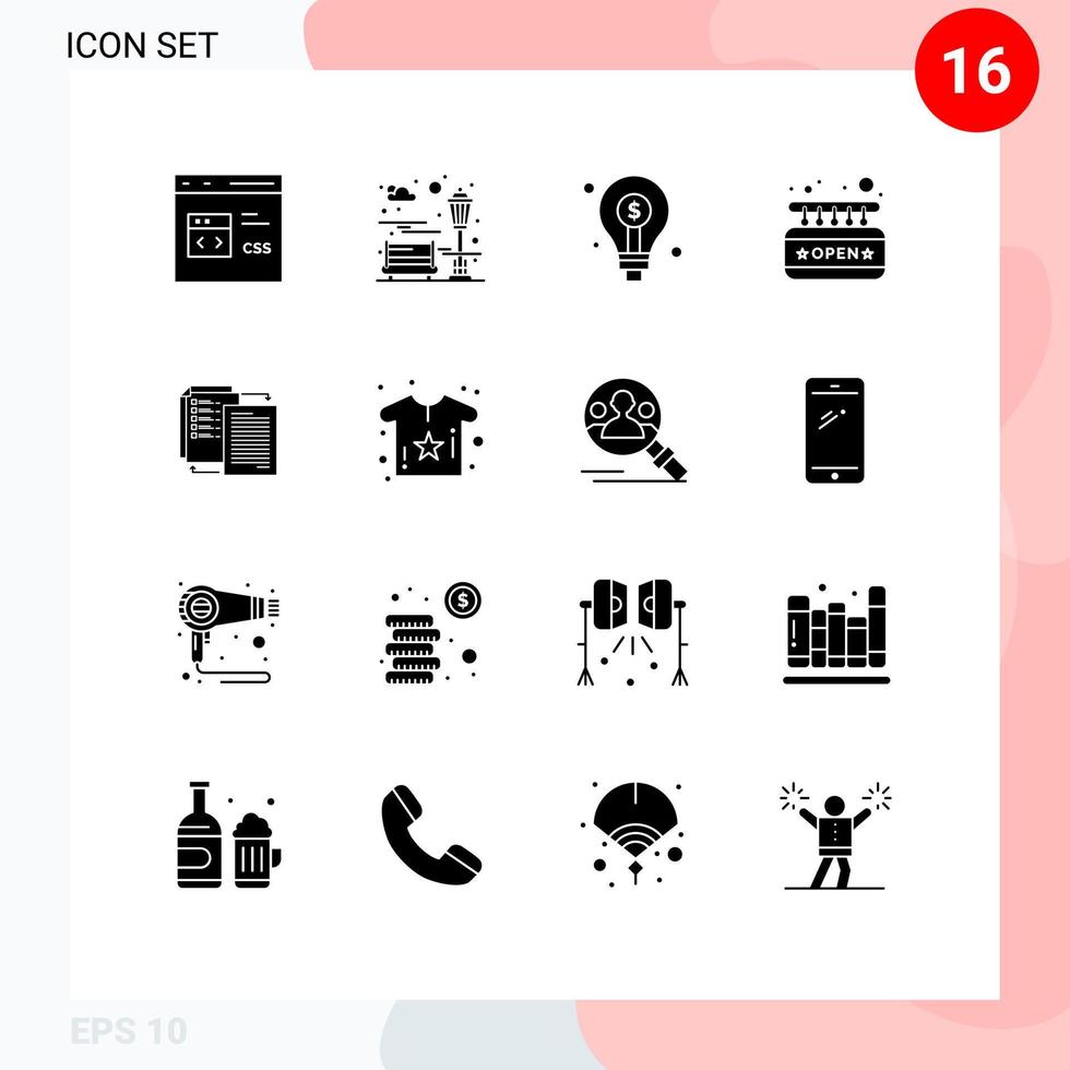 16 Solid Glyph concept for Websites Mobile and Apps sign board open recreation board investing Editable Vector Design Elements