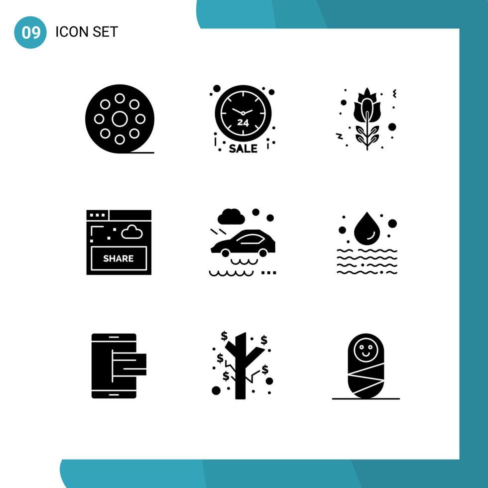9 concepto de glifo sólido para sitios web móviles y aplicaciones interfaz de uso compartido de flor de sitio web de automóvil elementos de diseño vectorial editables vector