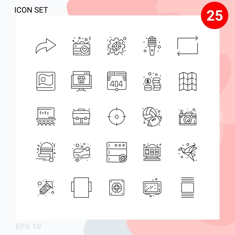 25 Line concept for Websites Mobile and Apps repeat arrow set reporter microphone Editable Vector Design Elements