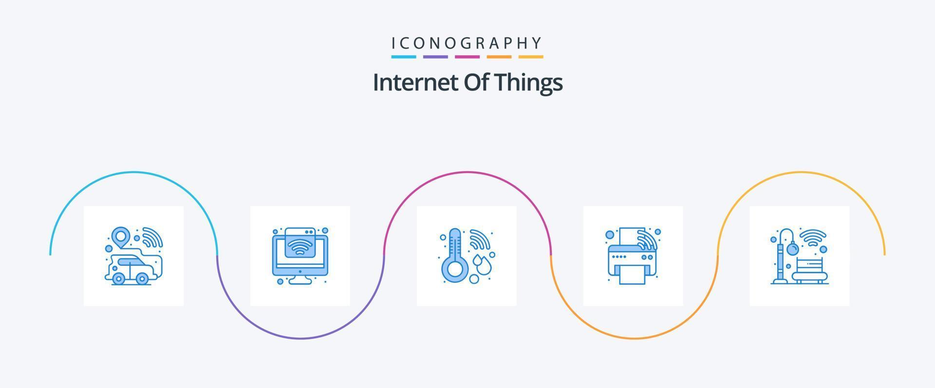 Internet Of Things Blue 5 Icon Pack Including bench. printing machine. healthcare. printer. automation vector