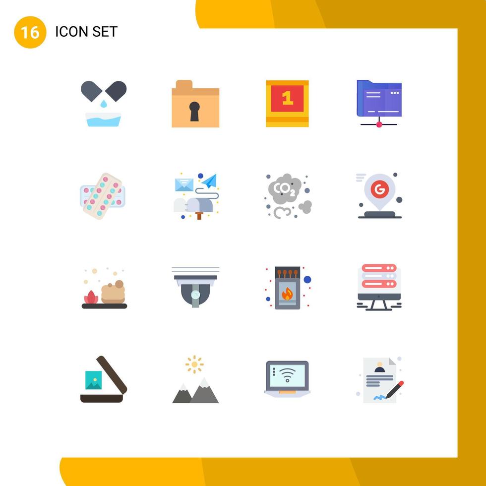 16 User Interface Flat Color Pack of modern Signs and Symbols of tablet pill education medicine server Editable Pack of Creative Vector Design Elements