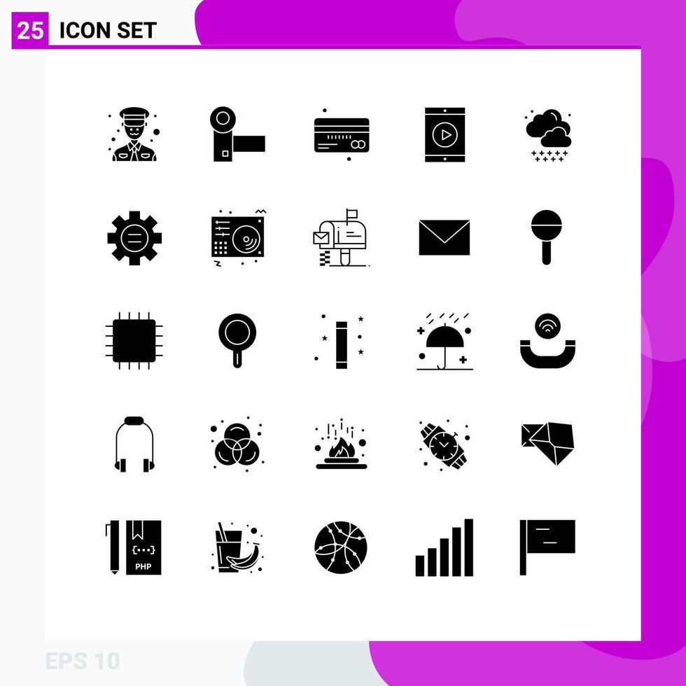 Mobile Interface Solid Glyph Set of 25 Pictograms of phone mobile card iphone finance Editable Vector Design Elements