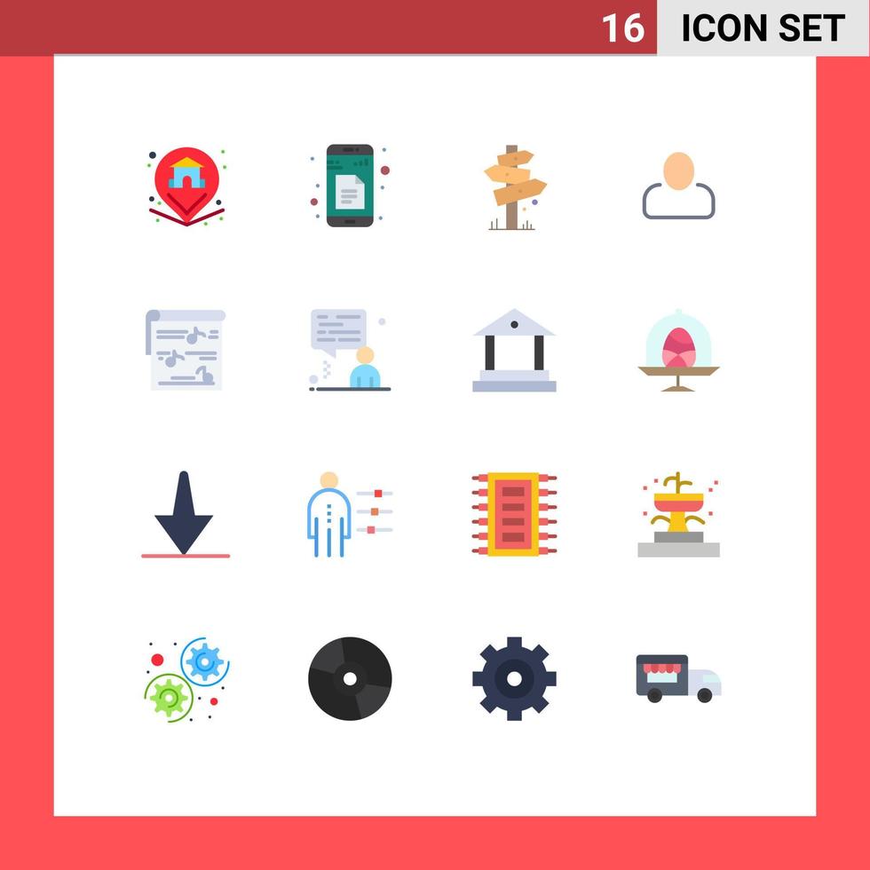 16 Universal Flat Color Signs Symbols of multimedia user direction man label Editable Pack of Creative Vector Design Elements