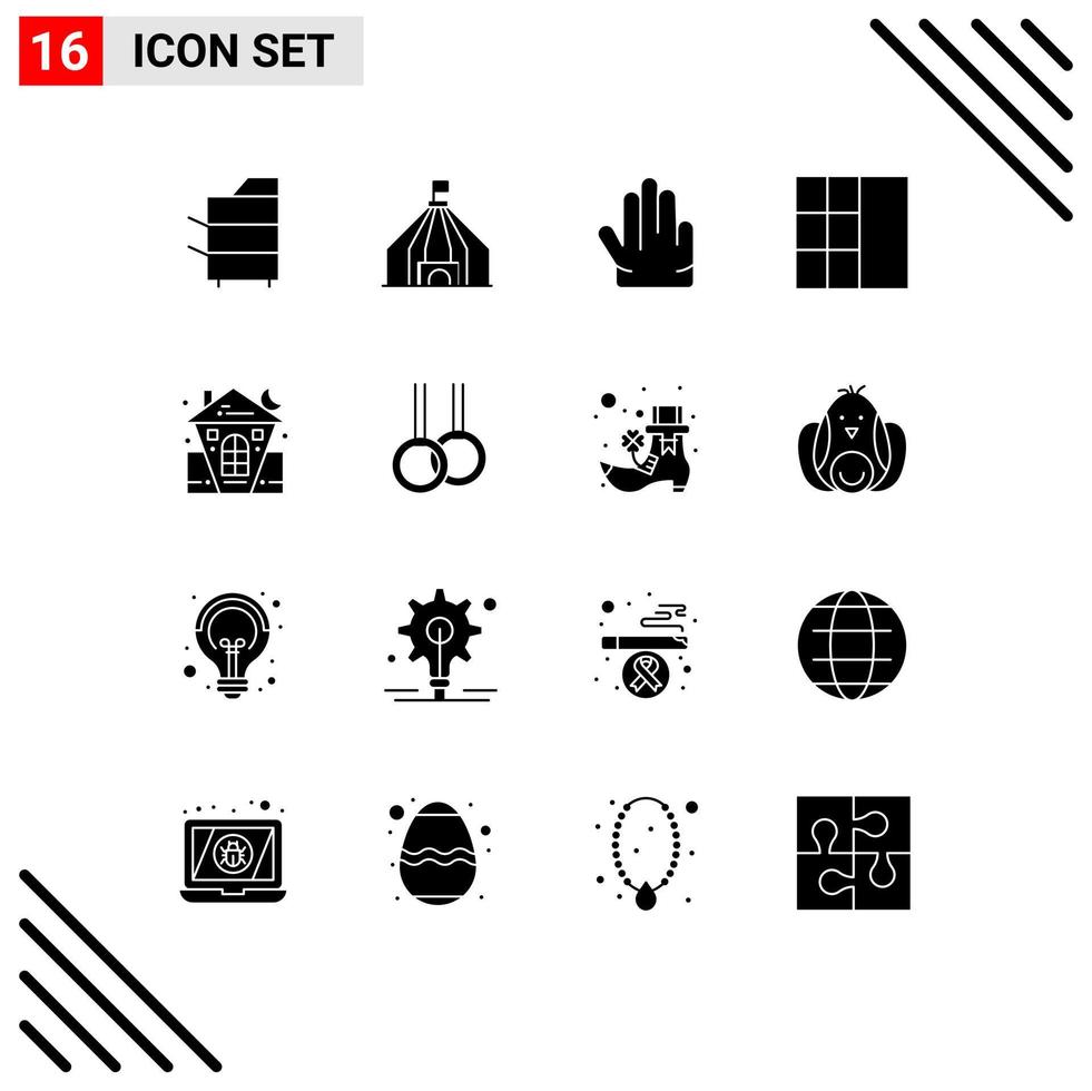 16 Thematic Vector Solid Glyphs and Editable Symbols of house halloween fingers celebration wireframe Editable Vector Design Elements