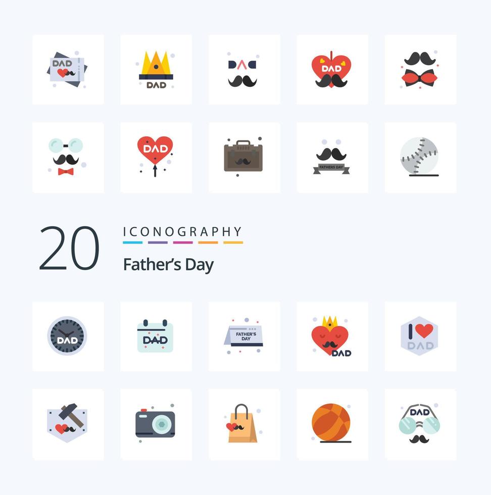 paquete de iconos de color plano de 20 días del padre como accesorios del día del martillo papá del día del padre vector