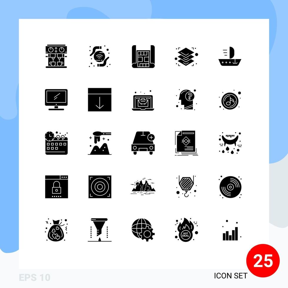 25 Creative Icons Modern Signs and Symbols of computer skiff construction ship printing Editable Vector Design Elements