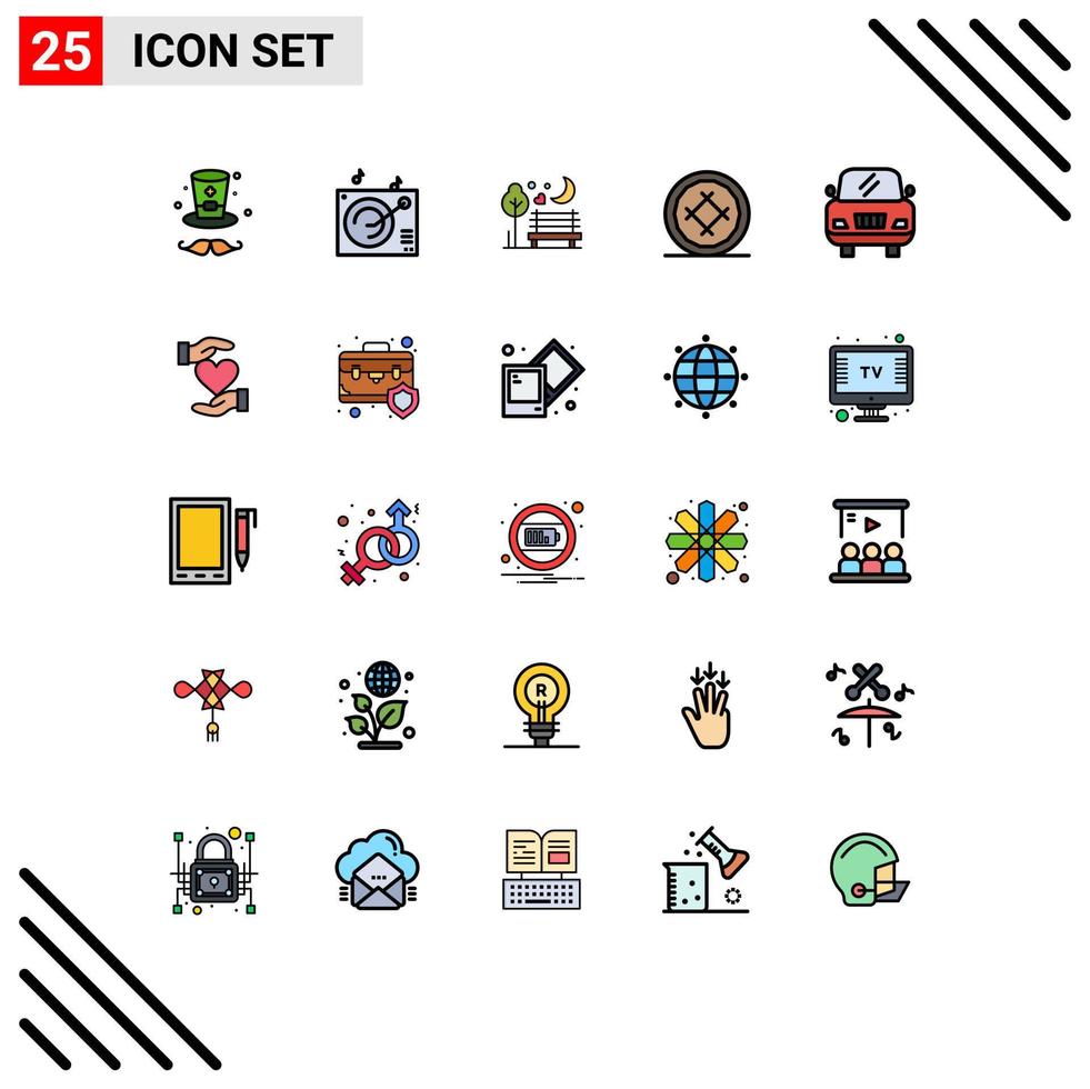 Universal Icon Symbols Group of 25 Modern Filled line Flat Colors of vehicle pie romance food cake Editable Vector Design Elements