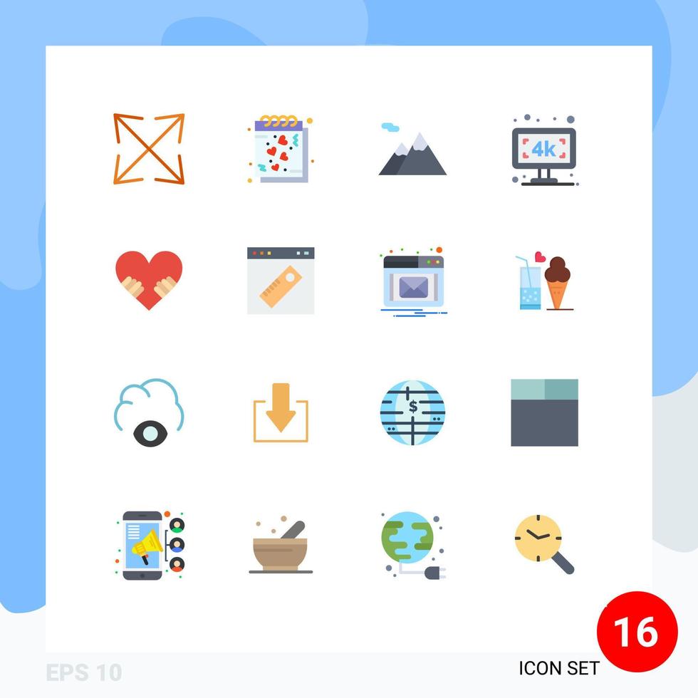 Set of 16 Modern UI Icons Symbols Signs for valentine heart camping tv smart tv Editable Pack of Creative Vector Design Elements
