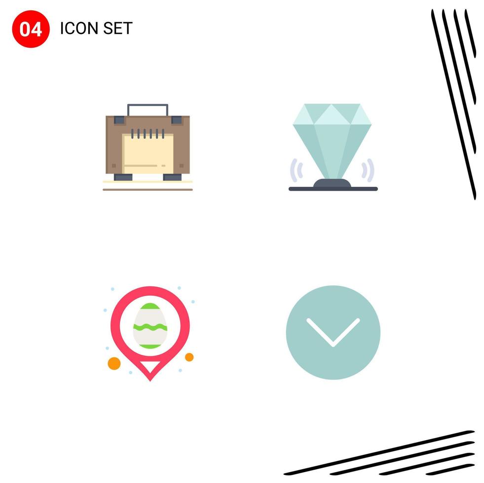 4 Universal Flat Icons Set for Web and Mobile Applications hotel easter luggage gem location Editable Vector Design Elements