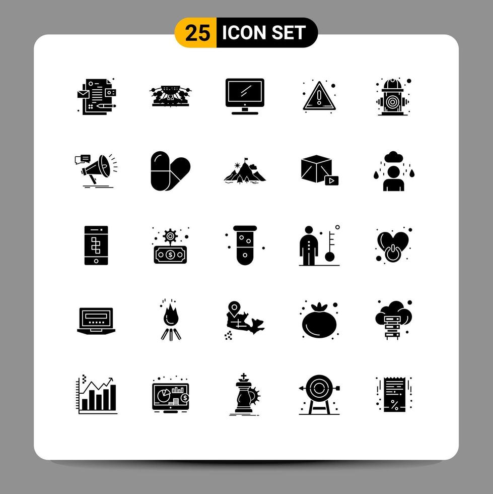 25 Universal Solid Glyphs Set for Web and Mobile Applications control warning computer attention pc Editable Vector Design Elements