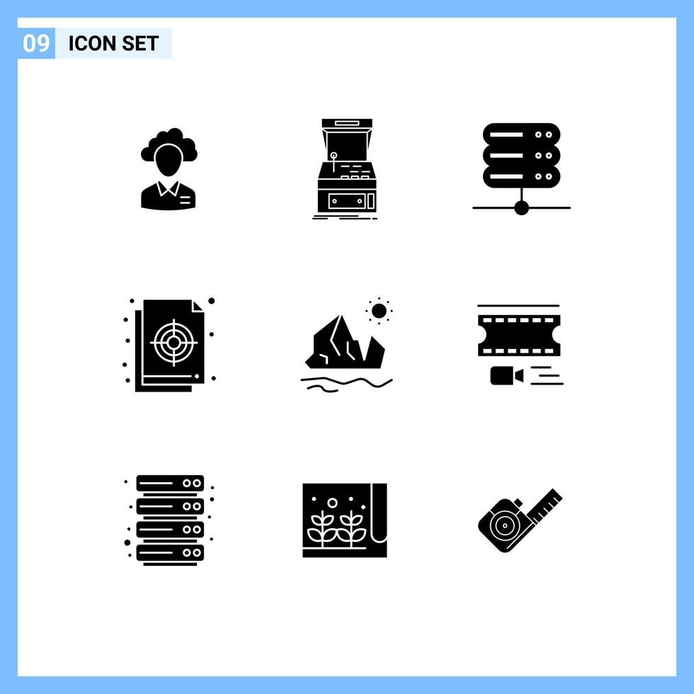 Group of 9 Solid Glyphs Signs and Symbols for palette circular console server database Editable Vector Design Elements