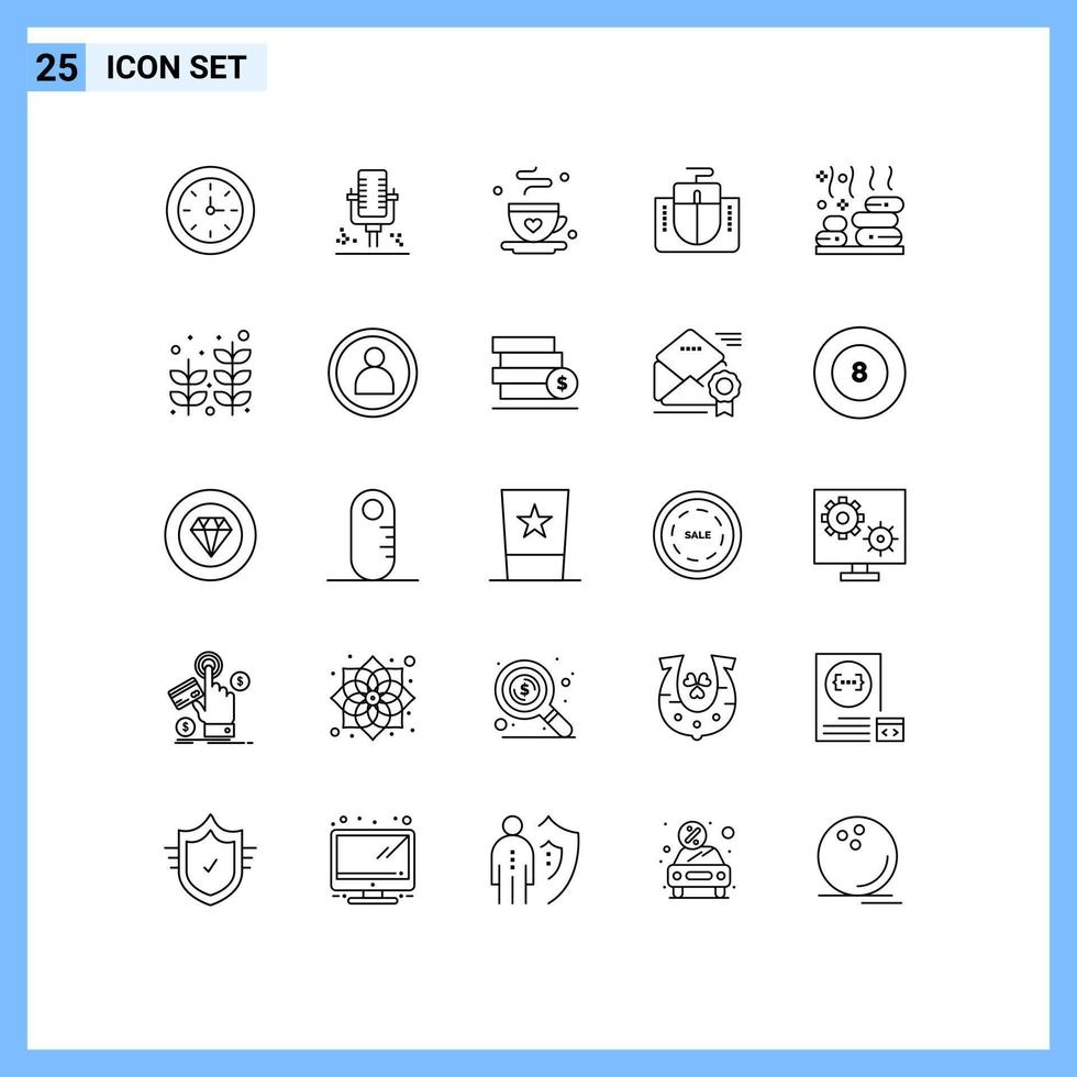 User Interface Pack of 25 Basic Lines of stone relax dad computer interface Editable Vector Design Elements