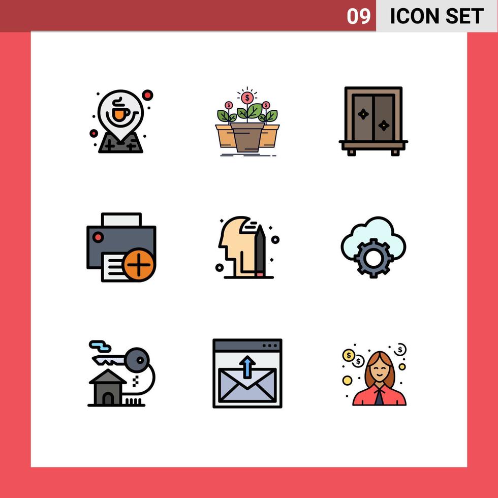 Editable Vector Line Pack of 9 Simple Filledline Flat Colors of gadget computers pot add mirror Editable Vector Design Elements