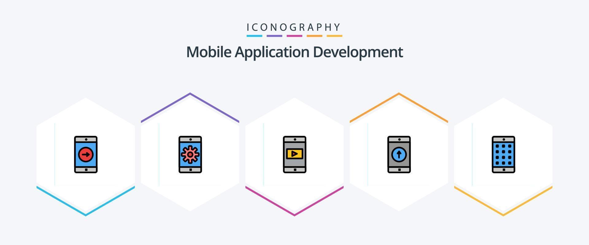 Mobile Application Development 25 FilledLine icon pack including application. smartphone. application. mobile application. application vector