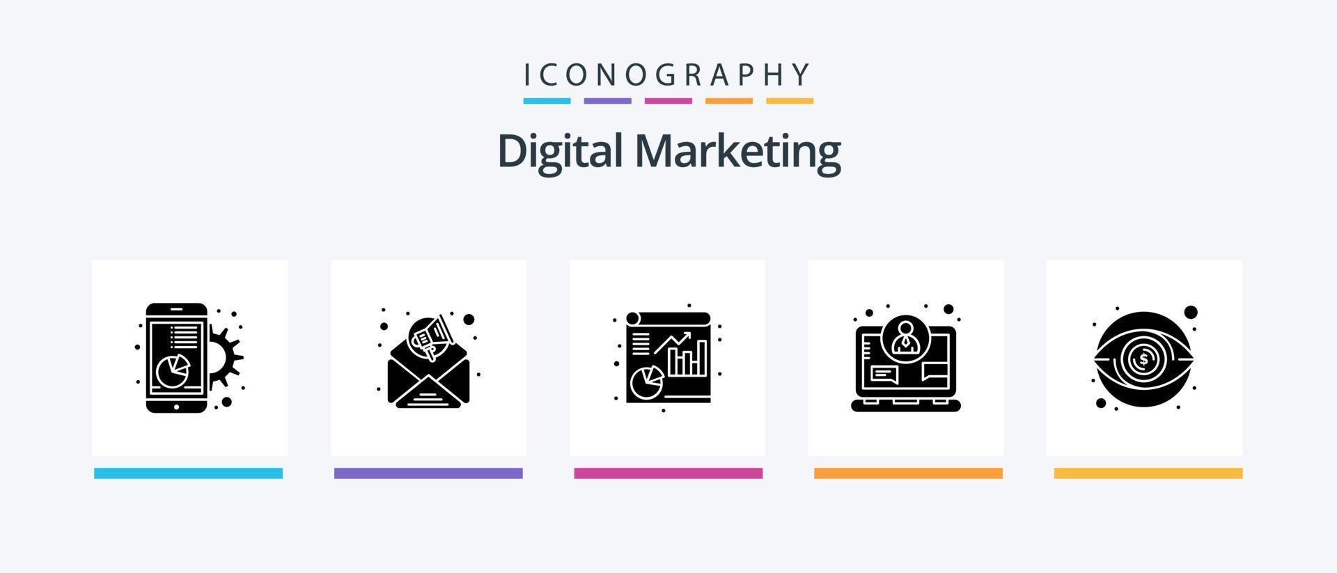 Digital Marketing Glyph 5 Icon Pack Including visibility. eye. analytics. internet. concept. Creative Icons Design vector