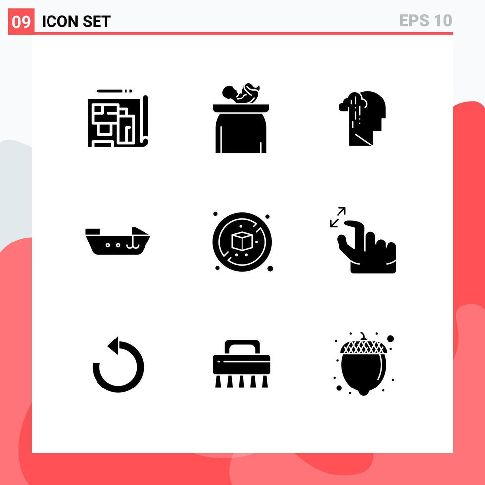 9 User Interface Solid Glyph Pack of modern Signs and Symbols of no motor kid boat melancholy Editable Vector Design Elements