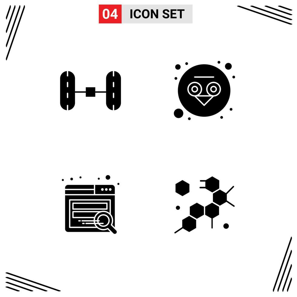 Universal Icon Symbols Group of 4 Modern Solid Glyphs of wheel alignment cell knowledge search science Editable Vector Design Elements